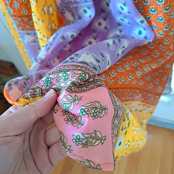 RARE VINTAGE PATCHWORK BANDANA PRINT MAXI DRESS 1970's BOHO HIPPIE SIZE XS / S - Picture 3 of 8